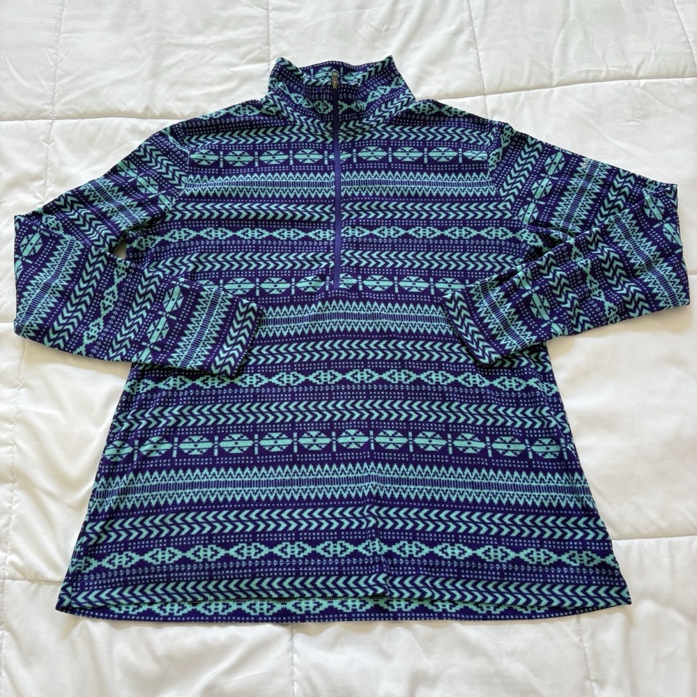 Columbia Womens XL Blue Fair Isle‎ 1/4 Zip Fleece Pullover Long Sleeve Retro Y2K
